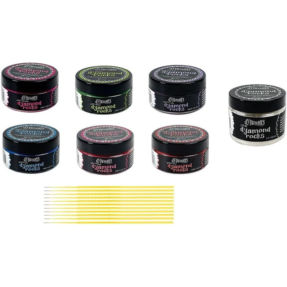 Dylusions Dyamond Rocks Bundle - Bubblegum Pink, Island Parrot, Laidback Lilac, London Blue, Pink Flamingo, Postbox Red, and Clear - withDetail Sticks$$Art & Craft