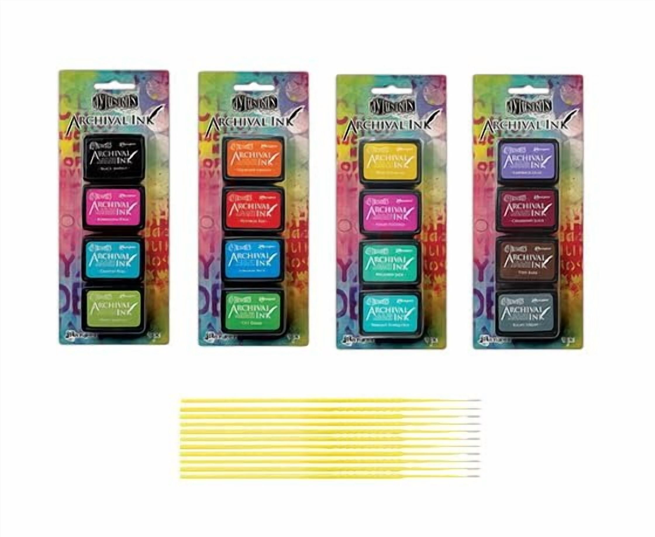 Dylusions Mini Archival Ink Pads Bundle - 16 Vibrant Ranger Dylusions Mini Archival Ink Pads, Kits 1, 2, 3 and 4 - with 10 Trebbies Detail Sticks