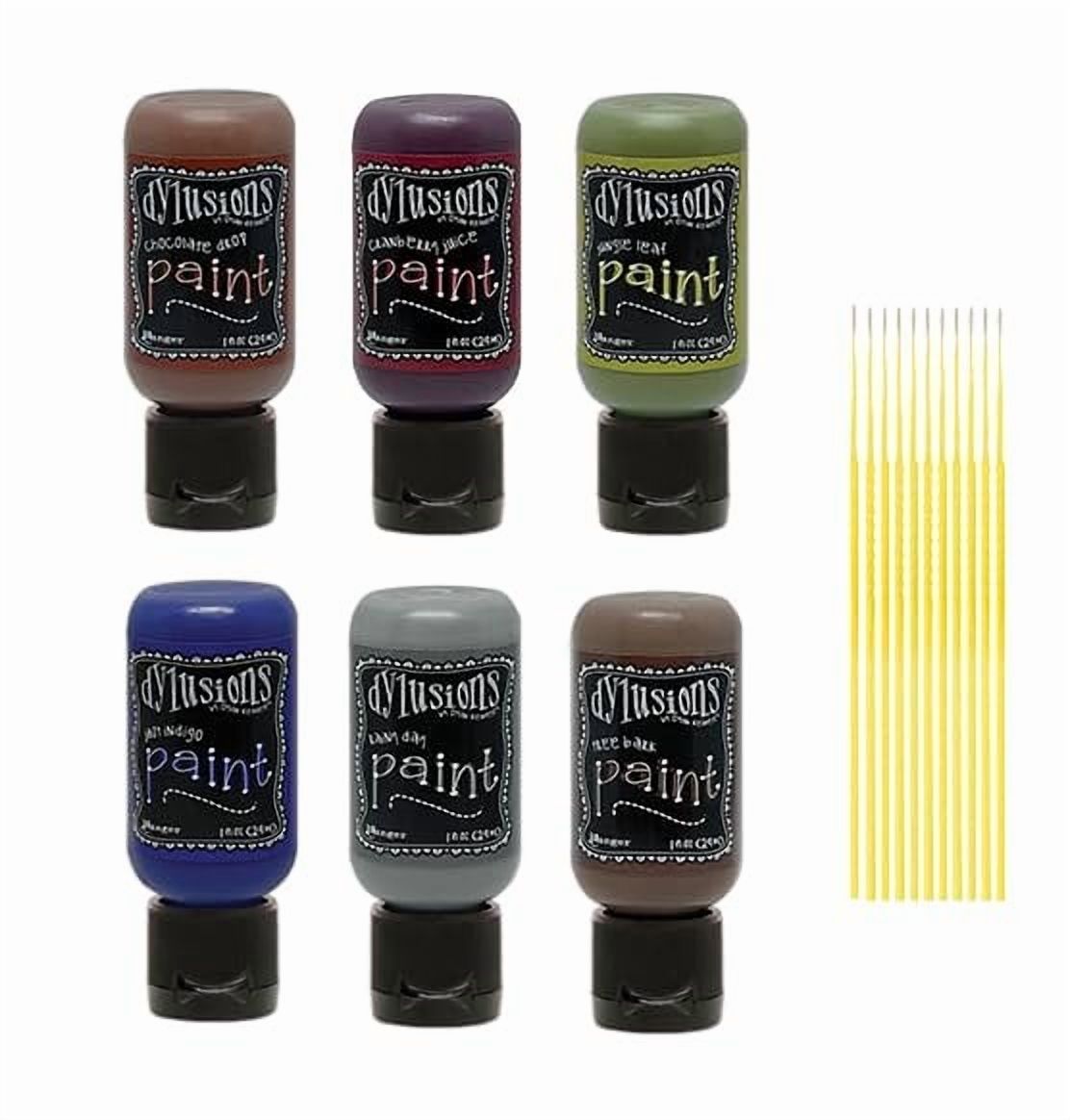 Dylusions Paint Bundle - 6 Flip Cap Art Journal Ready Waterproof Blendable Dylusions Paints with Trebbies Detail Sticks