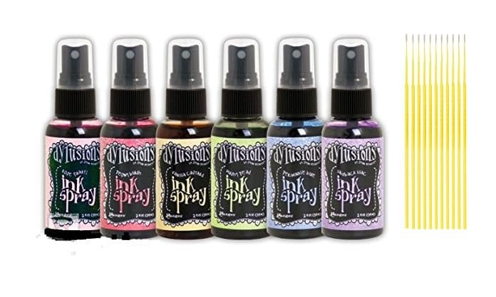 Dylusions Spray Bundle - Laidback Lilac, Mushy Peas, Peony Blush, Periwinkle Blue, Rose Quartz, Vanilla Custard with Trebbies Detail Sticks