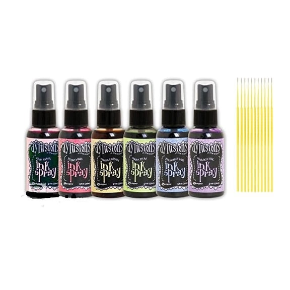 Dylusions Spray Bundle - Laidback Lilac, Mushy Peas, Peony Blush, Periwinkle Blue, Rose Quartz, Vanilla Custard with Trebbies Detail Sticks