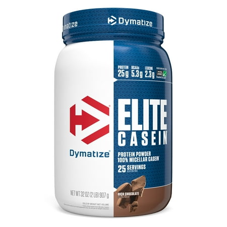 Dymatize Elite 100% Micellar Casein, Slower Absorbing, Rich Chocolate, 25g Protein/Serving, 2 Lb