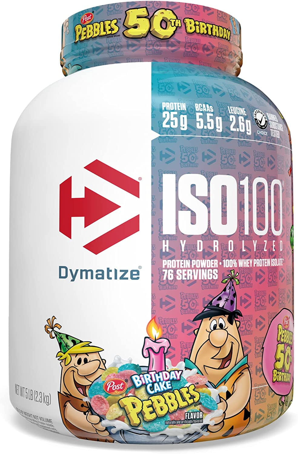 Dymatize ISO100 Hydrolyzed Protein Powder, 100% Whey Isolate Protein, 25g of Protein, 5.5g BCAAs, Gluten Free, Fast Absorbing, Easy Digesting, Birthday Cake, 5 Pound