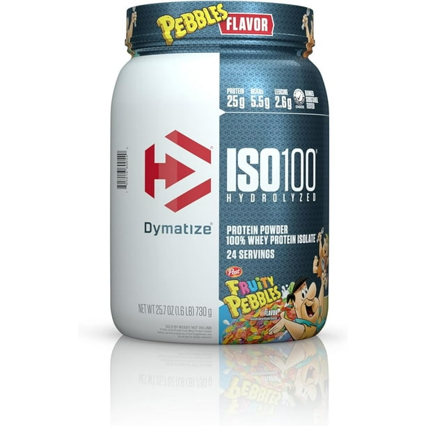 Dymatize ISO100 Hydrolyzed Protein Powder, 100% Whey Isolate Protein, 25g of Protein, 5.5g BCAAs, Gluten Free, Fast Absorbing, Easy Digesting, Fruity Pebbles, 24 Servings