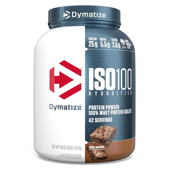 Dymatize ISO100 Hydrolyzed Whey Isolate Protein Powder, 25g Protein, Fudge Brownie, 3 Lbs