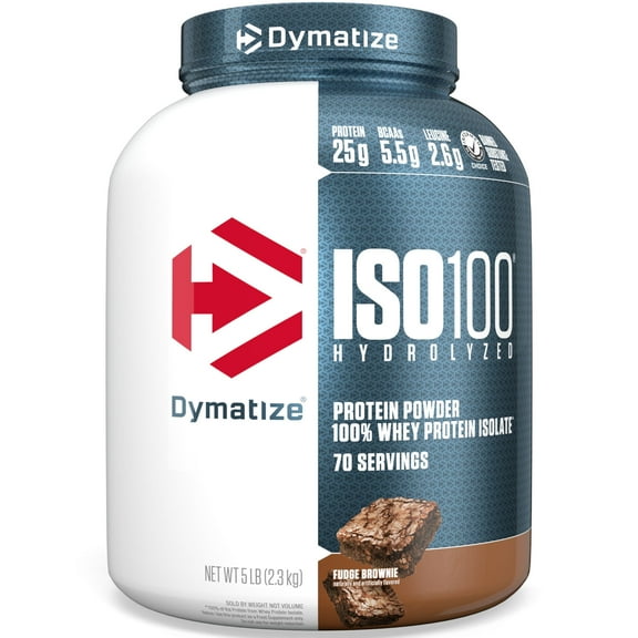 Dymatize ISO100 Hydrolyzed Whey Isolate Protein Powder, 25g Protein, Fudge Brownie, 5 Lbs