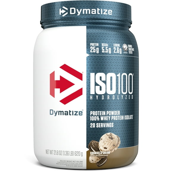 Dymatize ISO100 Hydrolyzed Whey Isolate Protein Powder, Cookies & Cream, 20 Servings