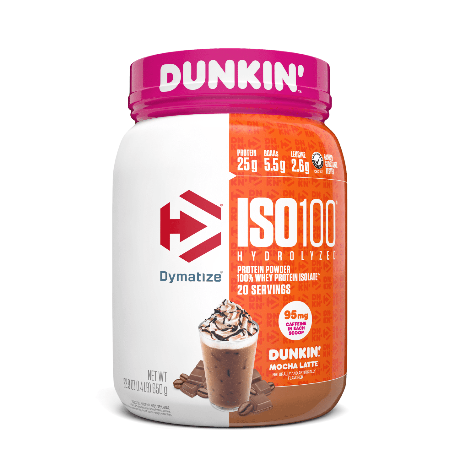 Dymatize ISO100 Hydrolyzed Whey Isolate Protein Powder, Dunkin' Mocha, 25g Protein, 20 Serv