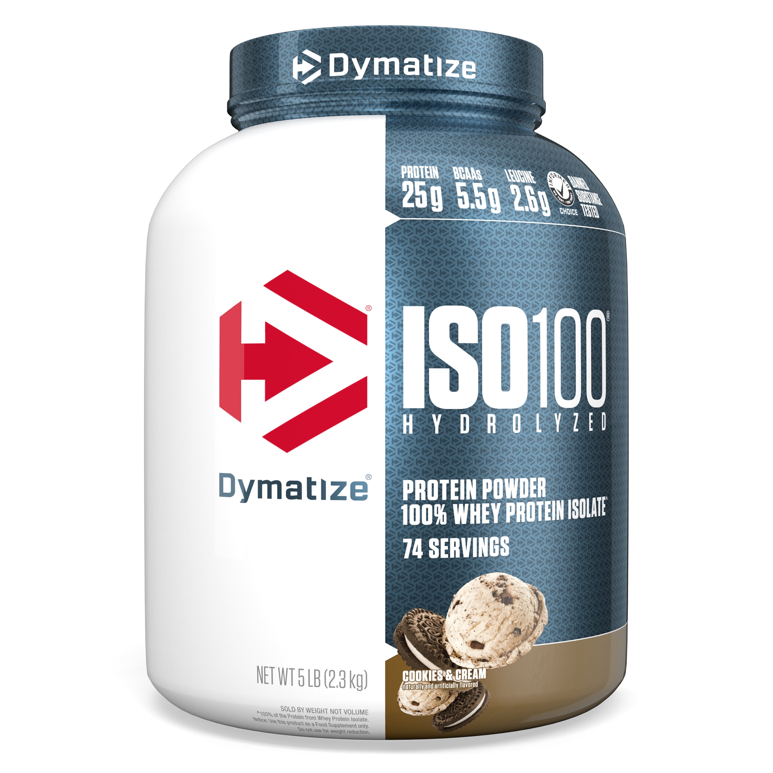 Dymatize Iso 100 Whey Protein Isolate Powder, Cookies & Cream, 25g Protein, 5 Lb