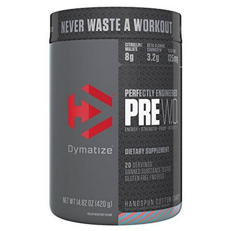 Dymatize PreWO, Pre-Workout Energy Powder, Handspun Cotton Candy, 400g
