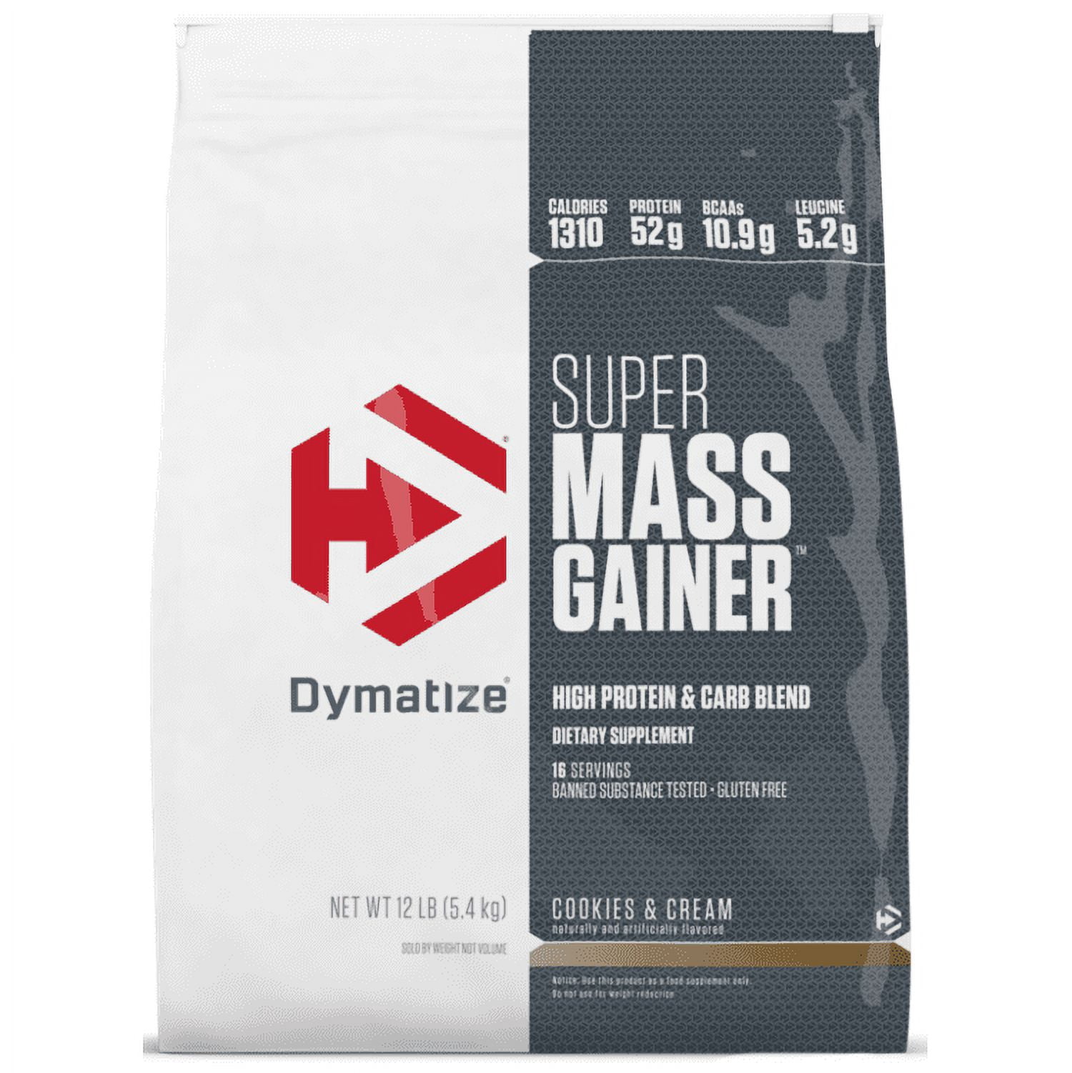 Dymatize Super Mass Gainer, High Protein & Carb Blend, Cookies & Cream, 52g Protein/Serving, 12 Lb