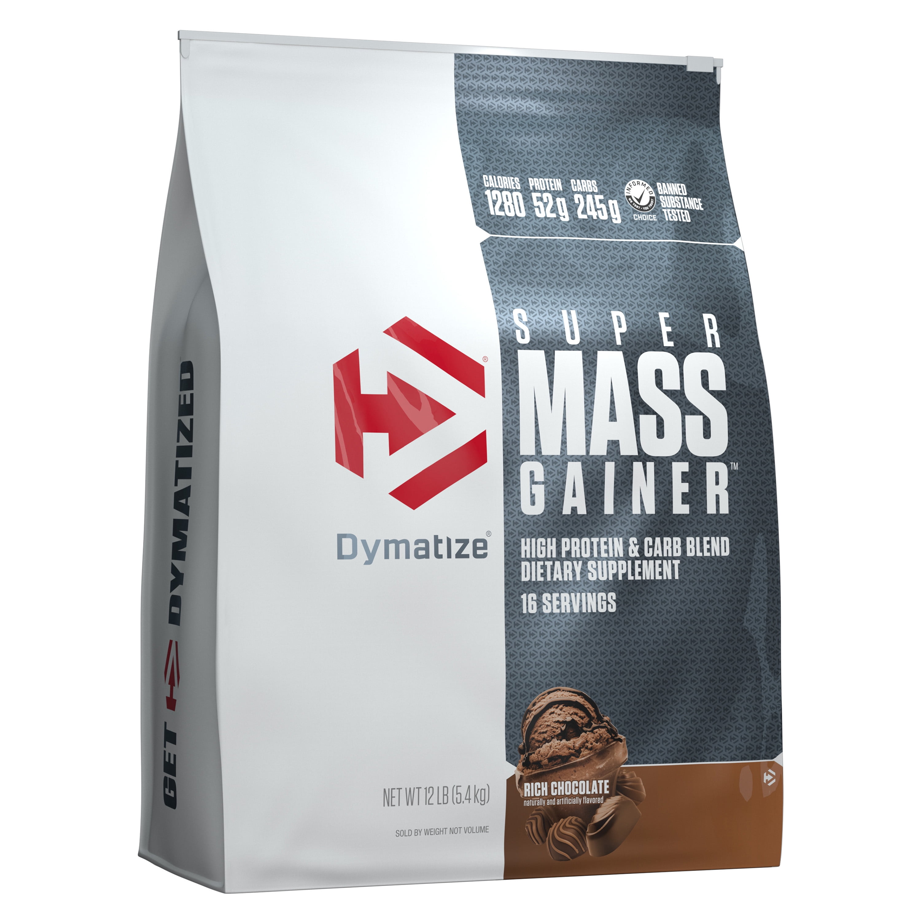 Dymatize Super Mass Gainer, High Protein & Carb Blend, Rich Chocolate, 52g Protein/Serving, 12 Lb