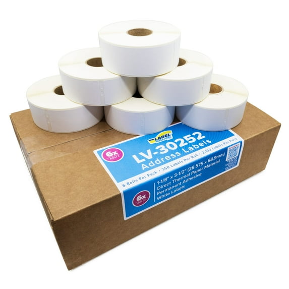 Dymo 1.125" x 3.5" (6 Pack) Bundle Address Labels LV-30252-6PK