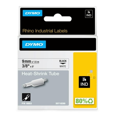 DYMO Rhino Industrial Heat-Shrink Labels, 3/8" Tube, Black Print on White