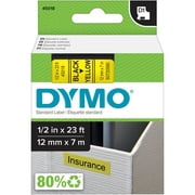 Dymo D1 Electronic Tape Cartridge, x 1/2" Width, Thermal Transfer, Yellow, Polyester 45018 | 5-Pack 5 Total