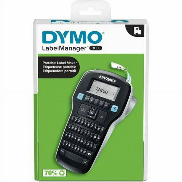 Dymo LabelManager 160 Portable Label Maker - 0.25" , 0.38" , 0.50" - Battery - Black - Handheld - Auto Power Off, English Layout Keyboard, Compact, Lightweight, Portable | Bundle of 5 Boxes