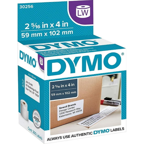 Dymo LabelWriter Large Shipping Labels 2 5/16" Width x 4" Length - Rectangle - Direct Thermal - White - 300 / Roll