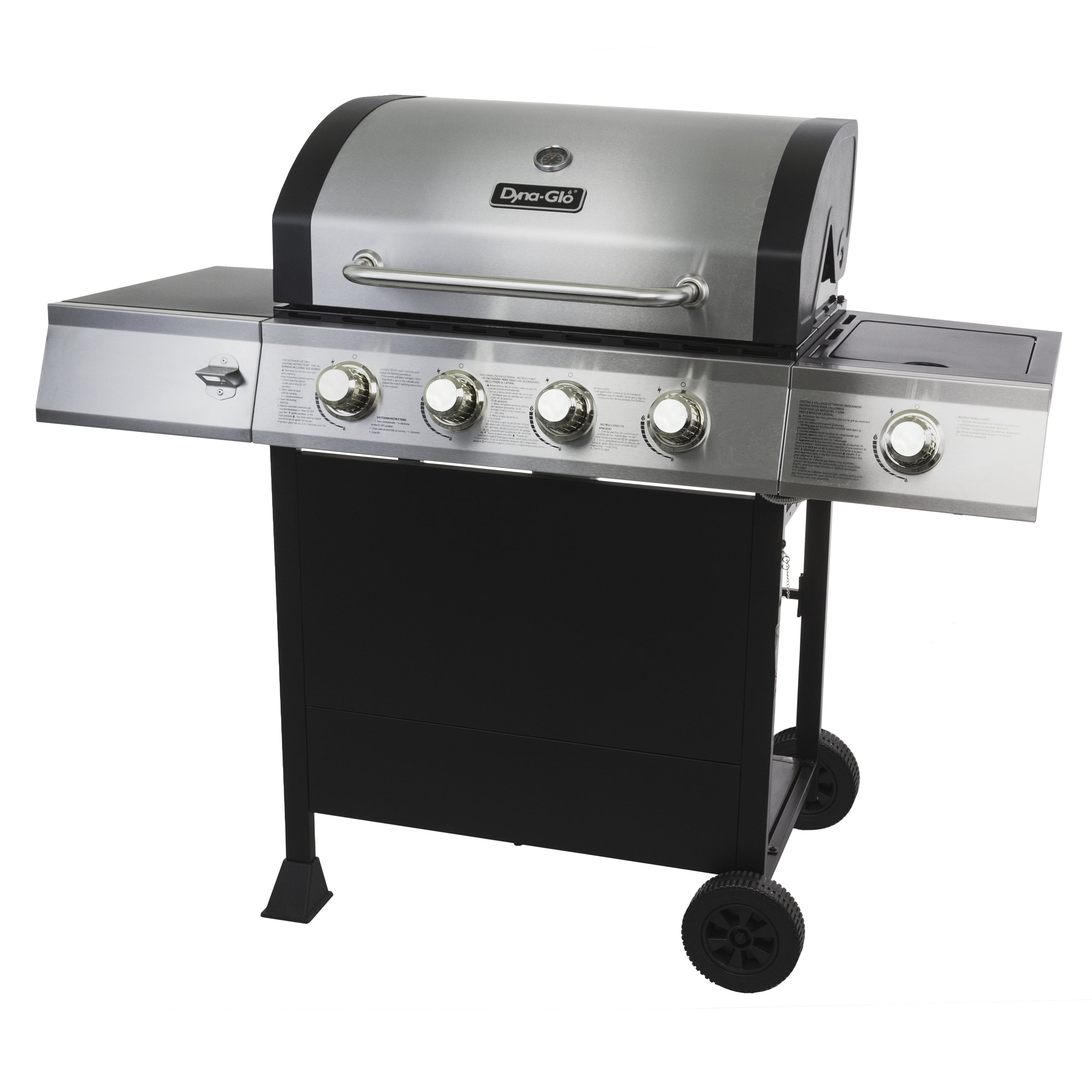 Stainless Steel Black 4-Burner Propane Gas Grill with Side Burner