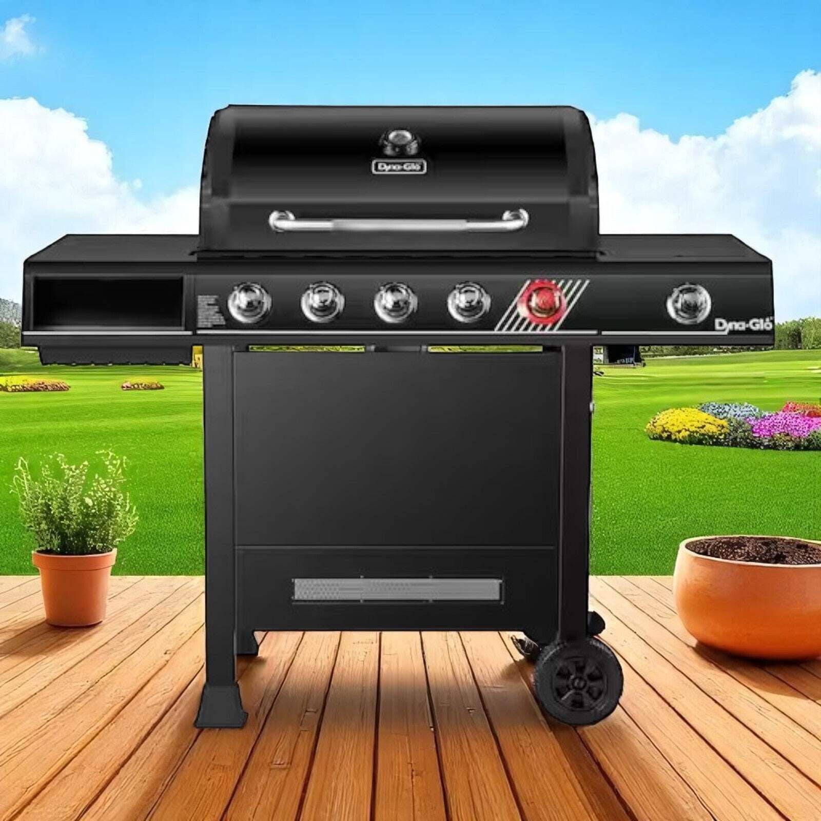 Burner Propane Gas Dyna Glo Five Burner Grill Stainless Steel