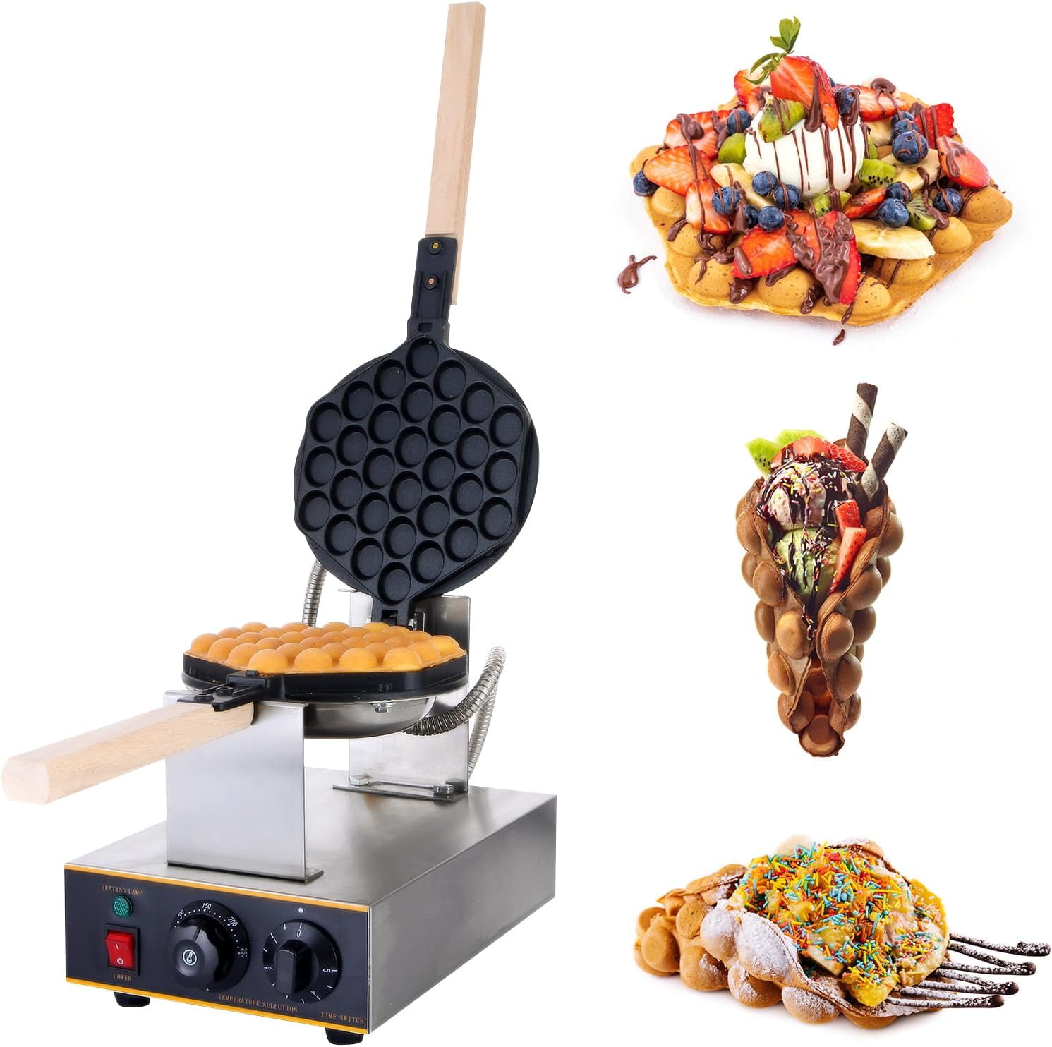 HTTSICHI Commercial Waffle Maker - 2400W, Dual 7" Non-Stick Plates, Temp & Timer Control - Restaurant Grade