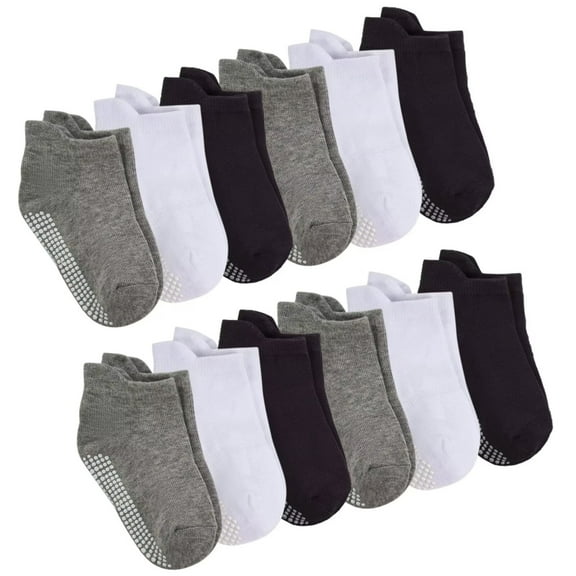 Dynadans Girls' Boys' Non-Slip Socks with Grip 12 Pairs Cotton Ankle Socks for Infant/Toddler/Kids