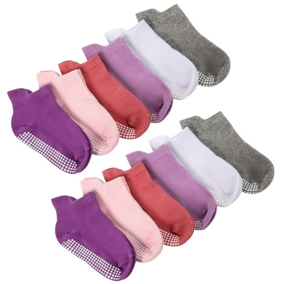 Dynadans Girls' Boys' Non-Slip Socks with Grip 12 Pairs Cotton Ankle Socks for Infant/Toddler/Kids