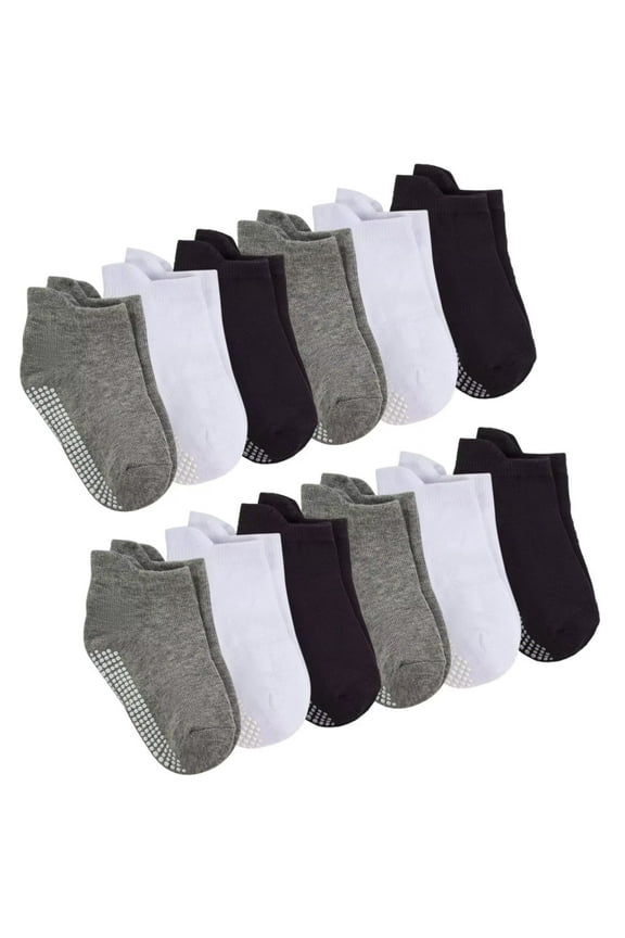 Girls' Boys' Non-Slip Socks with Grip 12 Pairs Cotton Ankle Socks for Infant/Toddler/Kids