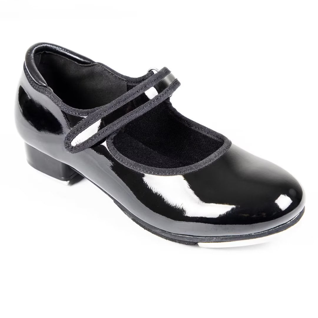 Dynadans Black Patent Tap Shoes with Velcro Strap for Toddler