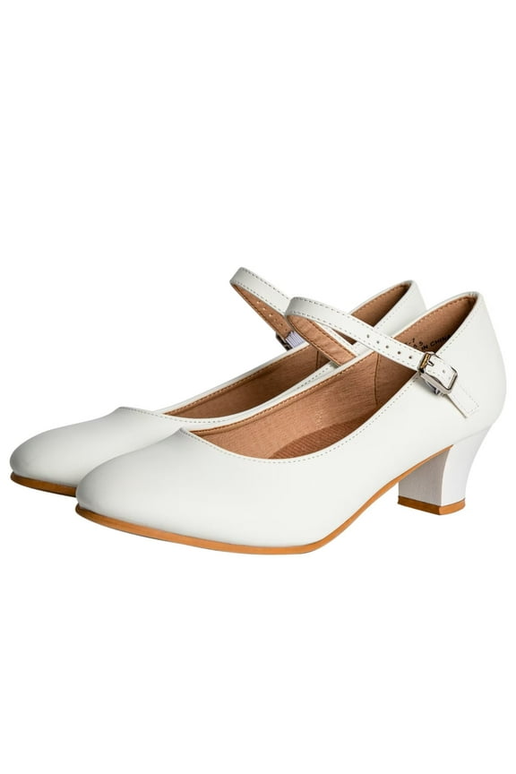 White Character Shoes for Women 1.5" Heel Ankle Strap Salsa Musical Theater Dance Shoes