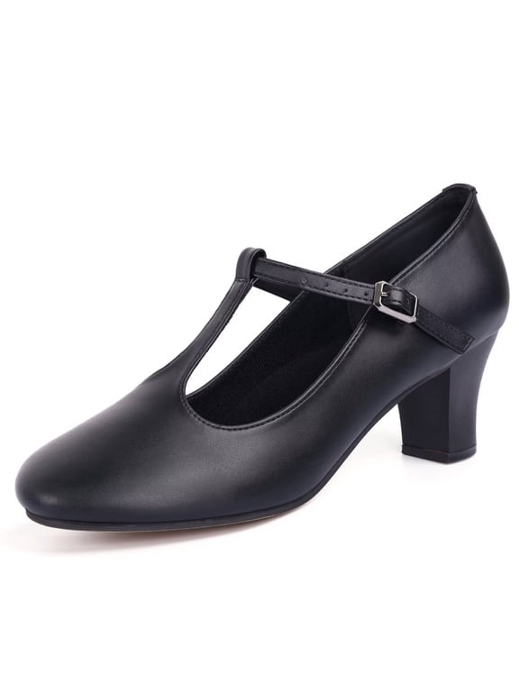 Character Shoes for Women T-Strap 2.3" Salsa Ballroom Dance Heels Theater Performance Shoes
