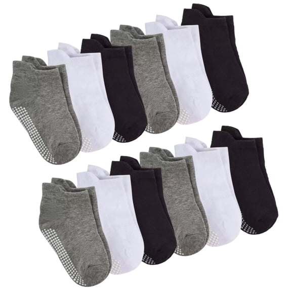 Dynadans Girls' Boys' Non-Slip Socks with Grip 12 Pairs Cotton Ankle Socks for Infant/Toddler/Kids