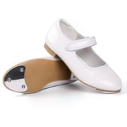Dynadans Velcro Easy Strap Patent Girls Tap Shoes Toddler/Little Kid/Big Kid, White