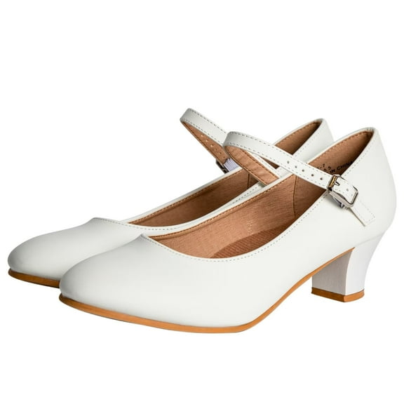 Dynadans White Character Shoes for Women 1.5" Heel Ankle Strap Salsa Musical Theater Dance Shoes