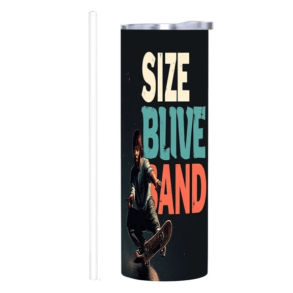 Dynamic 20 oz Stainless Steel Insulated Tumblers with Lids & Straw - Colorful Skateboarding Design for Home Office & Travel