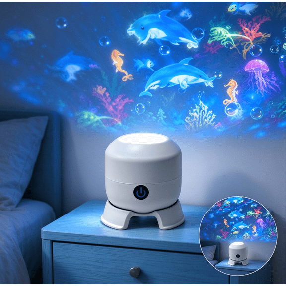Dynamic 360 Rotating Ocean Wave Projector, LED Star Sky Light Projector, Aquarium Inspired Night Light for Bedroom, Plug & Play USB Dimmable Ambient Mood Lamp
