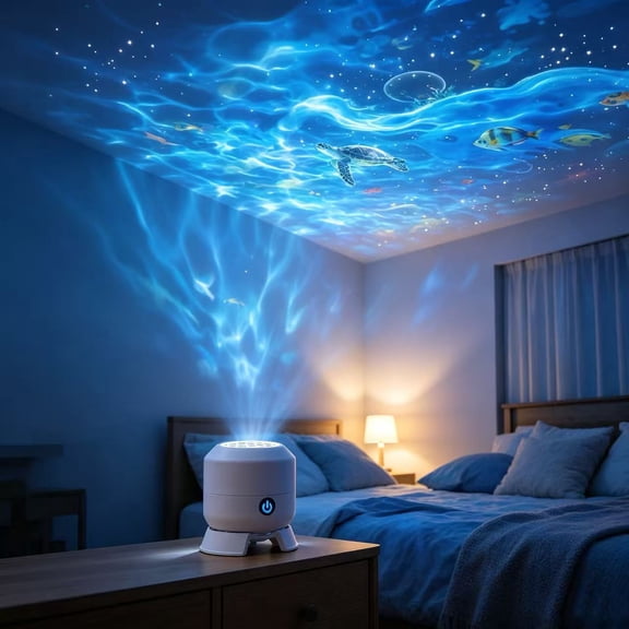 Dynamic 360 Rotating Ocean Wave Projector Night Light, HD Galaxy Starry Ceiling Lamp for Bedroom Decor, USB Powered Plug & Play, Meditation, Relaxing Room Decor