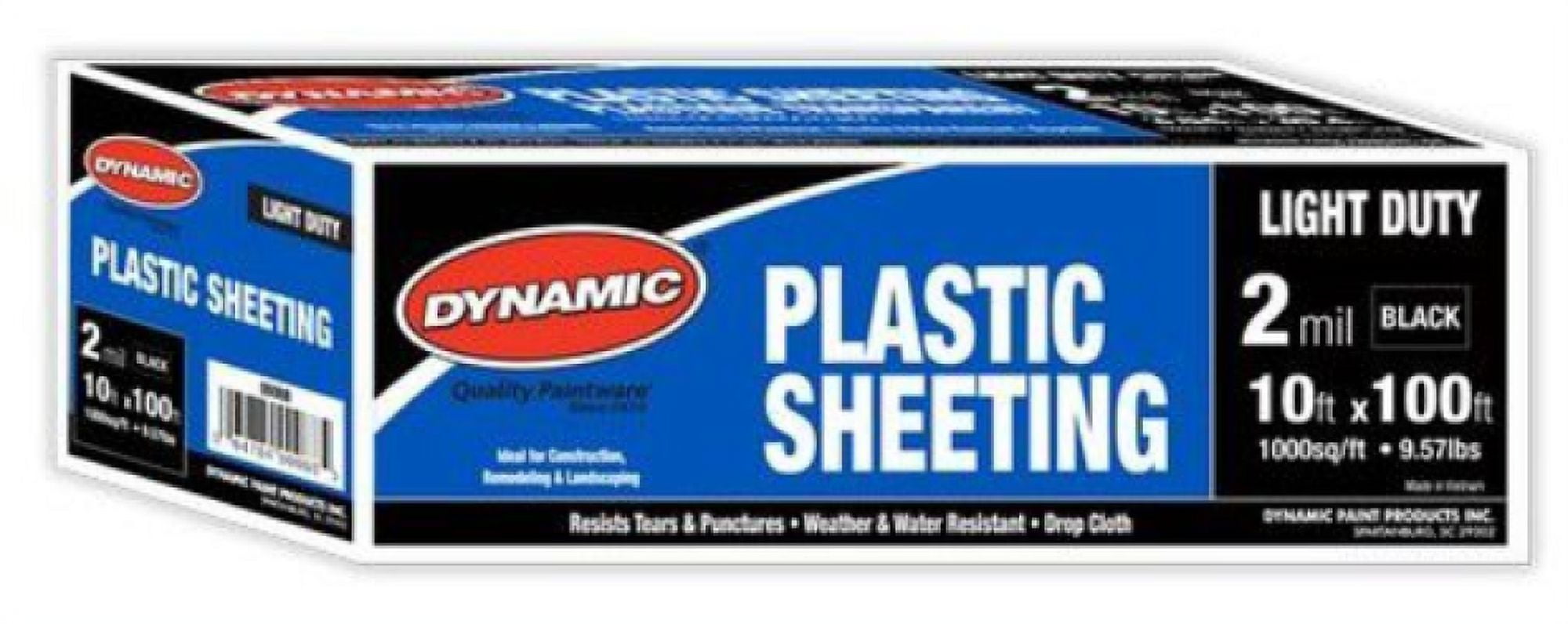 Dynamic 389871 10 ft. x 100 ft. 2 mil Black Plastic Sheeting