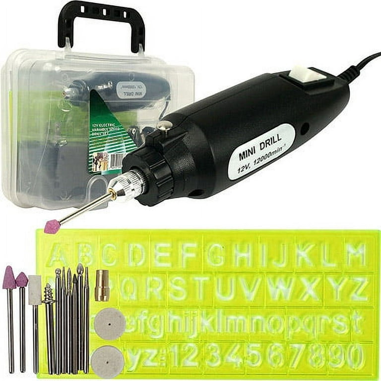 Dynamic 5 Inch Mini Rotary Tool, Variable Speed 8,000-12,000 RPM, 12V  UL-Approved Adapter, 15 Accessories & Engraving Stencil