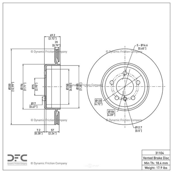 Dynamic 600-31104 DFC Brake Rotor Fits select: 2011-2016 BMW 528, 2011-2016 BMW 535