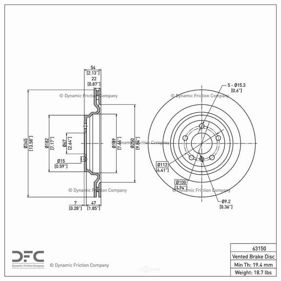 Dynamic 600-63150 DFC Brake Rotor Fits select: 2017-2019 MERCEDES-BENZ GLS, 2013-2016 MERCEDES-BENZ GL