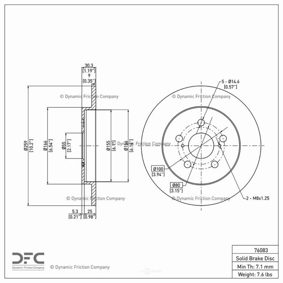 Dynamic 600-76083 DFC Brake Rotor Fits select: 2014-2019 TOYOTA COROLLA, 2010-2022 TOYOTA PRIUS