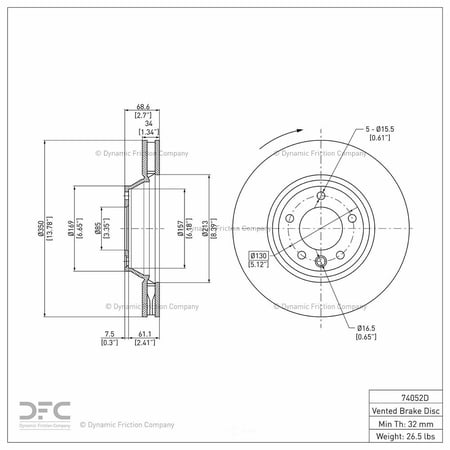 Dynamic 900-74052D DFC Hi-carbon Alloy Geomet Coated Rotor Fits select: 2007-2015 AUDI Q7, 2011-2014 PORSCHE CAYENNE