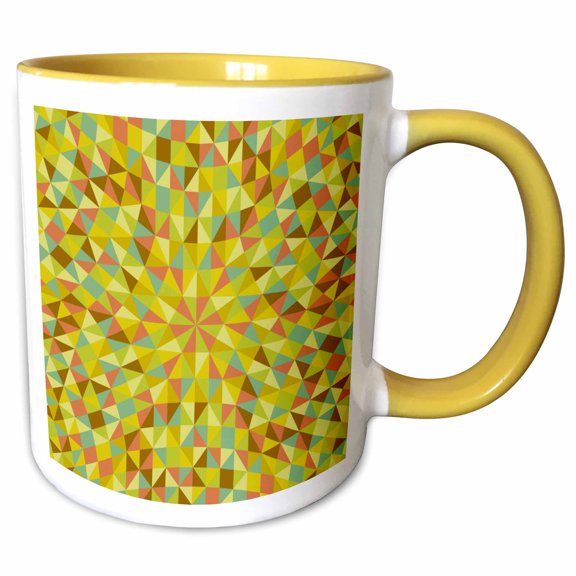 3drose, Dynamic Abstract Hypnotic Radial Triangle Mosaic Background Design, 11oz Two-tone Yellow Mug