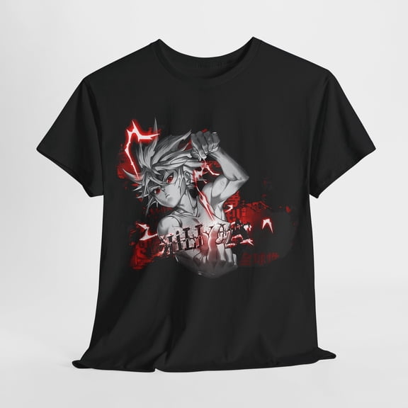 Dynamic Anime Men's T-Shirt with Bold Black and White Illustration, Red Accents