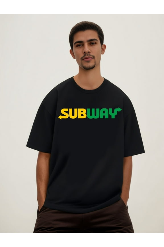 [Dynamic Arrow, Subway Tee] Dynamic Arrow SUBWAY Short-Sleeve T-Shirt - Yellow-Green Arrow Design - Pure White Background