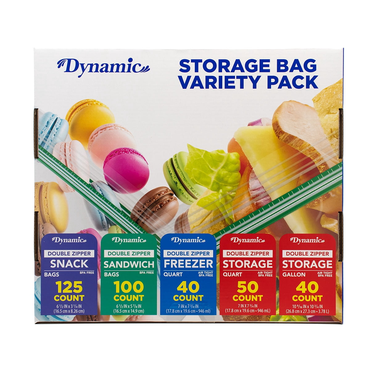 Dynamic BPA-Free Double Zipper Food Storage Bags Variety Pack, 355