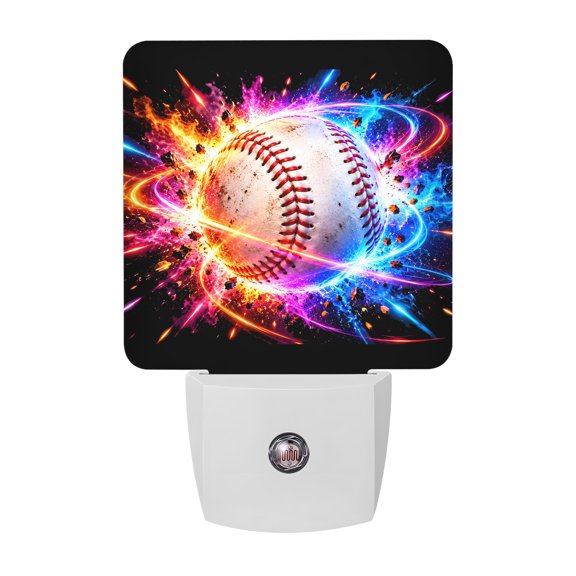 Dynamic Baseball LED Night Light, Vibrant Explosion Fiery Flames Baseball Night Lights plug into Wall with Smart Sensor Dusk to Dawn Sensor for Nursery Bedroom 2.95x4.5in