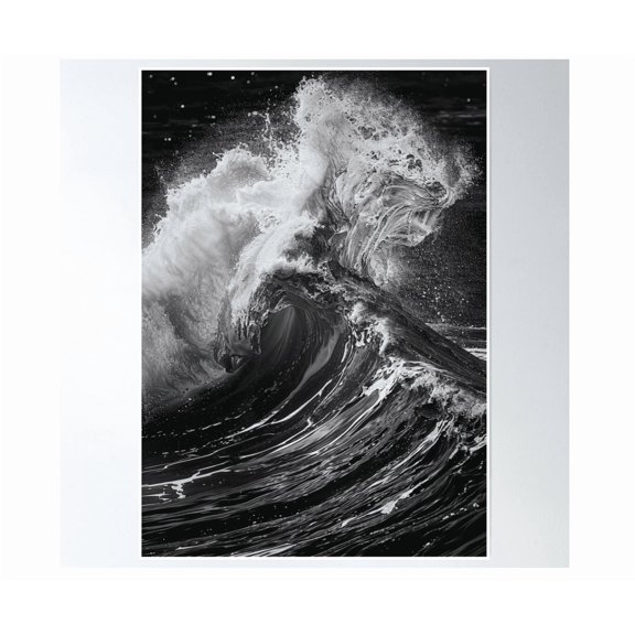Dynamic Black And White Ocean Wave Nature Photography Poster Wall Art Modern Wall Decor