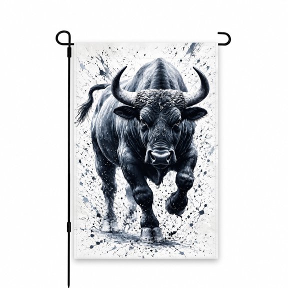 Dynamic Black Bull Garden Flag 12x18 Inch Outdoor Decor for Lawn, Patio, Yard - Artistic Splash Design for Bold Seasonal Display with Stand Compatibility