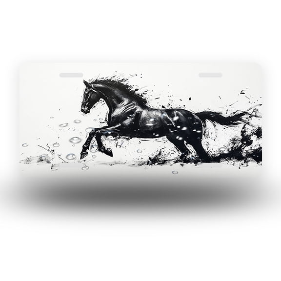 Dynamic Black Horse in Motion Front License Plate, Metal License Plate, Funny Standard Plates Personalized Novelty Decorative For Men/Women/Boys/Girls Car 6×12 Inch